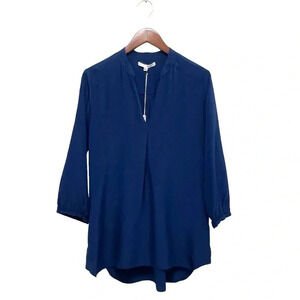 Amanda Uprichard Forever Shirt Silk Blouse Navy Long Sleeve Tunic Size XS NEW